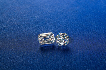 Hot shot of Emerald Diamond and Round Diamond on Blue