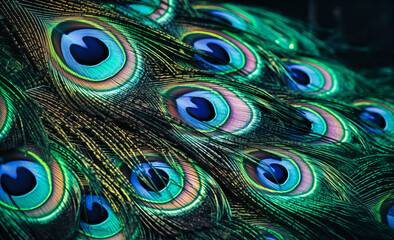 Fototapeta premium Close-up of Peacock Feathers, Mesmerizing Eye