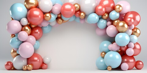 Balloon garland decoration elements. Frame arch for wedding, birthday, baby shower celebration - obrazy, fototapety, plakaty