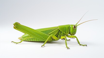 Fototapeta premium Green grasshopper on white background.AI generated image