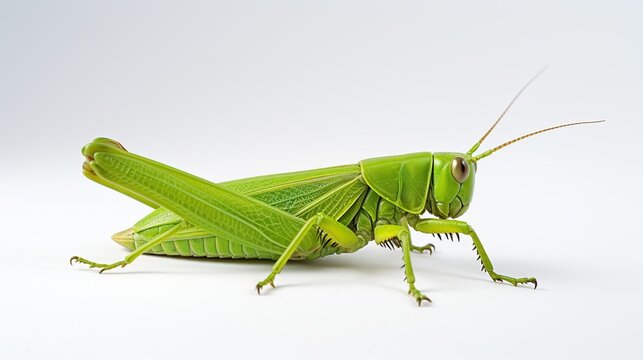 Green grasshopper on white background.AI generated image