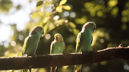 Green Parakeets in the amazon forest - illustartion 