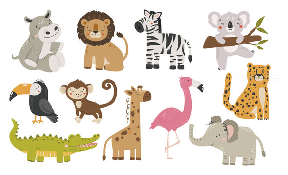 Safari animals vector, Abstract baby animals vector, cute animals isolated, adorable safari animals, kids vector illustration