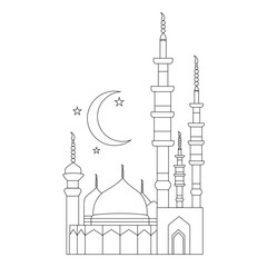 Mosque line art vector minimalist design islamic mosque outline ornament background.