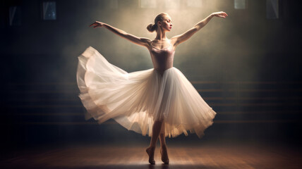 Fototapeta na wymiar photograph of a Graceful ballerina performing an elegant dance on stage.