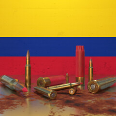 Bullets in front of Colombian flag