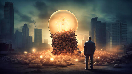 Smart Business Decision-Making with Lightbulb Concept - obrazy, fototapety, plakaty