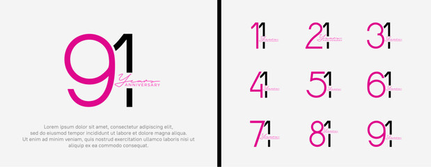 set of anniversary logo purple and black color on white background for celebration moment