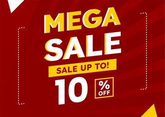 mega sale red banner. up to 10% off. Super Sale, special offer banner.