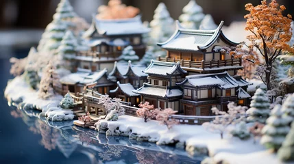 Papier Peint photo Lieu de culte Miniature village in style as asia japan macro photo effect