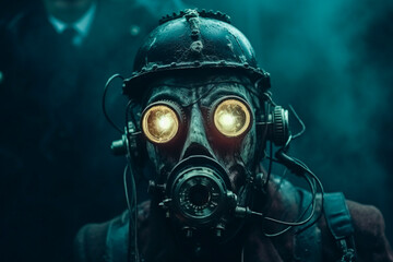 Steampunk Horror: Creepy person with gas mask