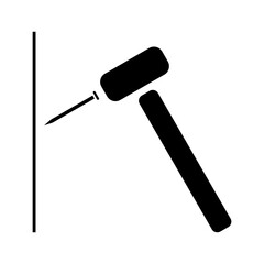 Black wall, hammer and nail icon isolated on white background.