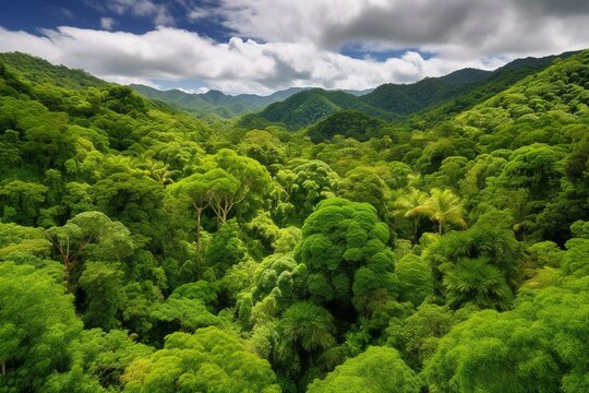 A breathtaking view of the lush Daintree Rainforest in Queensland, Australia, featuring dense vegetation. Generative AI