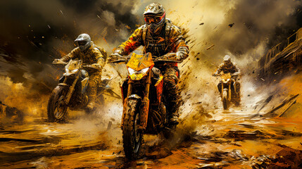 Painting of a Motorcycle Race Abstract Surreal Digital Art Generative AI Background Wallpaper Poster Cover Magazine