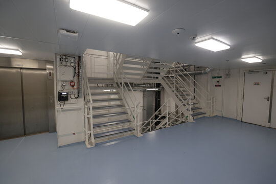 Stairs in crew area of a cruise ship