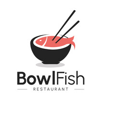 Poke fish bowl food logo design for cafe and restaurant