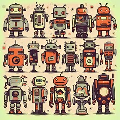 Vector Illustration of Various Robots Generative AI 