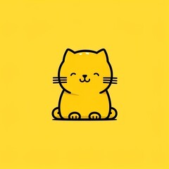 Minimalist Cartoon Doodle: Cute Yellow Cat Generative AI 