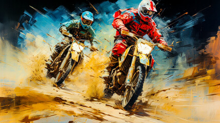 Painting of a Motorcycle Race Abstract Surreal Digital Art Generative AI Background Wallpaper Poster Cover Magazine