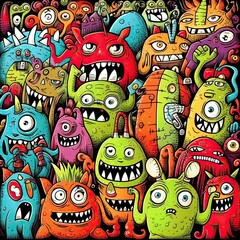 Colorful Cartoon Terrifying Beasts Generative AI 