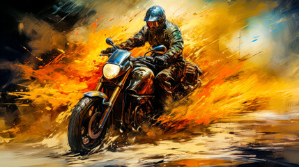 Painting of a Motorcycle Race Abstract Surreal Digital Art Generative AI Background Wallpaper Poster Cover Magazine