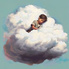 Boy Sleeping on a Fluffy Cloud Generative AI 