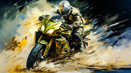 Painting of a Motorcycle Race Abstract Surreal Digital Art Generative AI Background Wallpaper Poster Cover Magazine