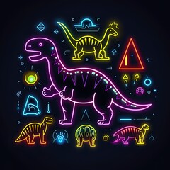 Dinosaur Shapes with Neon Outlines: Cute, Minimalist, and Ray Tracing Magic Generative AI 