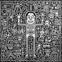 Monochrome Robot Art on Paper Generative AI 