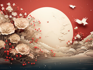 Chinese Mid-Autumn Festival Traditional Texture Decoration Background,created with generative ai tecnology.