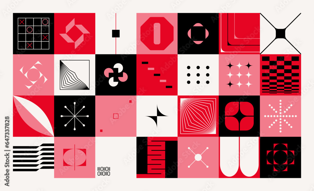 Aufkleber geometric brutalist pattern. abstract minimal geometry shapes, deconstructed simple figures for post
