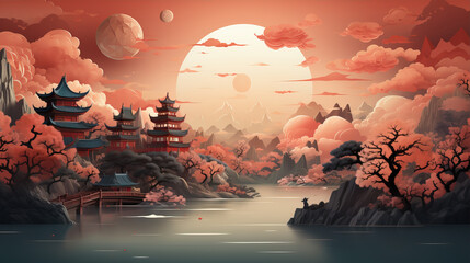 Chinese Mid-Autumn Festival Traditional Texture Decoration Background,created with generative ai tecnology.