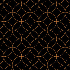 Seamless circle geometric pattern. Abstract golden round geometry shapes, art deco mosaic ornament simple composition. Vector print