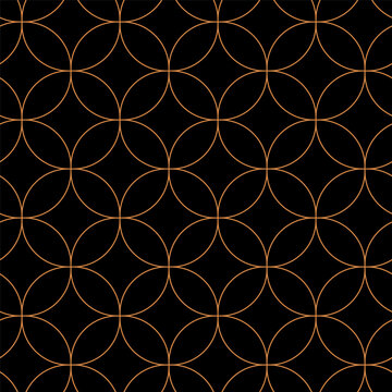 Fototapeta Seamless circle geometric pattern. Abstract golden round geometry shapes, art deco mosaic ornament simple composition. Vector print
