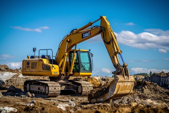 An excavator digs at a construction site. Generative AI