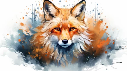 vector art of Watercolor fox with double exposure effect . Flat vector illustration © JKLoma
