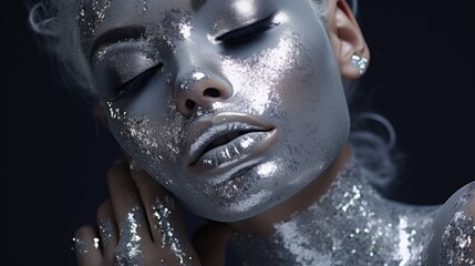 Beauty, cosmetics and makeup with glitter. Magic bright creative make-up