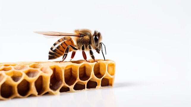 Single Bee on honeycomb.AI generated image