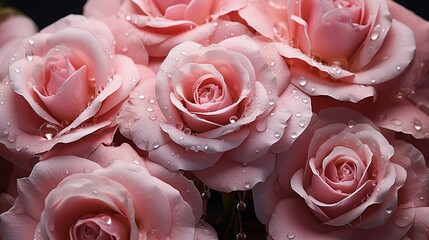  a bunch of pink roses with water droplets on them,.  generative ai