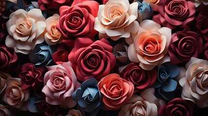  a bunch of red and pink roses are arranged in a pile.  generative ai