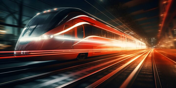 train passing by with long exposure trails of light and dynamic movement, creating a sense of speed and motion