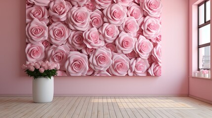  a vase of flowers sitting in front of a pink wall.  generative ai