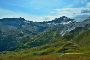 Austrian Alps - view from the Tuxerjoch trail to the Gefrone Wand Spitzen and Olperer peaks and the Tuxer Glacier