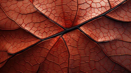  a close up view of a red leaf's vein.  generative ai