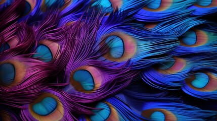  a close up of a peacock's feathers with blue and purple colors.  generative ai