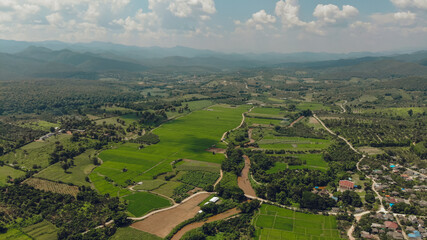 Fototapeta na wymiar Drone Shot of a valley in North Thailand, Chiang Mai Region 