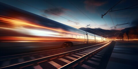 Obraz premium train passing by with long exposure trails of light and dynamic movement, creating a sense of speed and motion