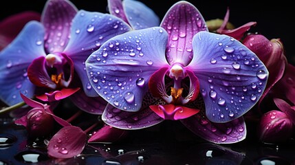  a close up of a purple flower with water droplets on it.  generative ai