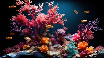 Naklejka na ściany i meble an aquarium with corals, fish, and other marine life. generative ai