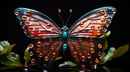  a colorful butterfly with drops of water on it's wings.  generative ai